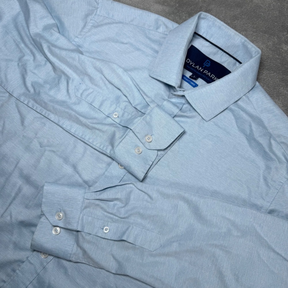 Dylan Park Dress Shirt Mens L Light Blue 4-Way Stretch Wrinkle-Free Slim Fit